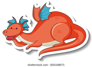 Sticker template with fantasy dragon cartoon character illustration