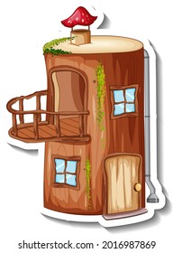 A sticker template with Fantasy log house isolated illustration