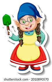 A Sticker Template With Female Gnome Cartoon Character Illustration