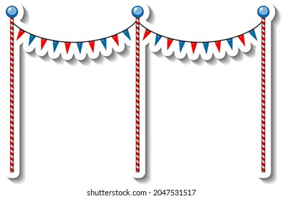 Sticker template with flag decoration poles for funfair isolated illustration