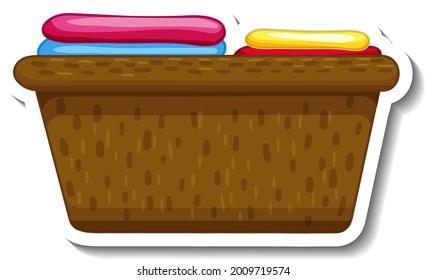 A sticker template with folded clothes in the basket illustration