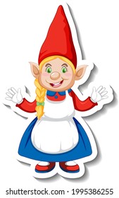 A sticker template with garden gnome or dwarf cartoon chracter illustration