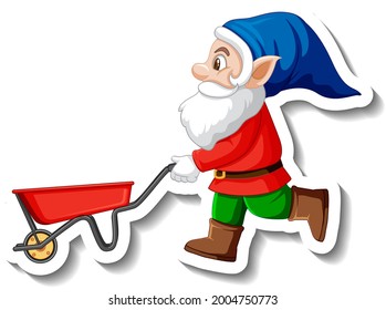 A sticker template with garden gnome or dwarf cartoon chracter illustration