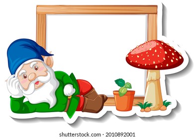 Eine Aufklebervorlage mit Gartengarnome oder Zwergkarikaturenkartoon-Zeichenkettengrafik