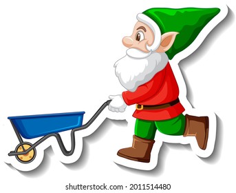 A sticker template with garden gnome or dwarf cartoon chracter illustration