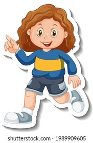 Sticker template with a girl cartoon character isolated illustration