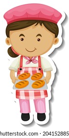 Sticker template with a girl cartoon character isolated illustration