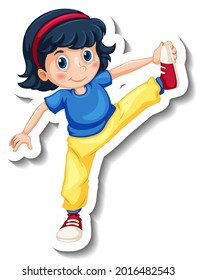 Sticker template with a girl doing exercise isolated illustration