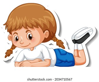 Sticker template with a girl in laying pose isolated illustration