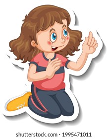 Sticker template with a girl in sitting pose isolated illustration