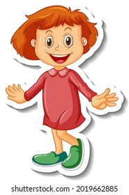 Sticker-Vorlage mit Mädchen im Stehen und positivem Zeichentrickzeichen, einzelne Illustration
