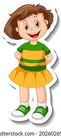 Plantilla de pegatina con una chica de pie posando personaje de caricatura ilustración aislada