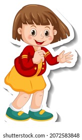 Plantilla de pegatina con una chica de pie posando personaje de caricatura ilustración aislada