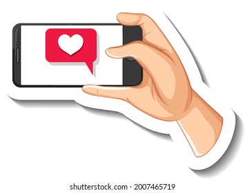 A sticker template with hand holding smart phone illustration