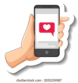A sticker template with hand holding smart phone illustration