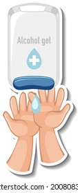 Una plantilla de pegatinas con las manos usando la ilustración aislada de gel de alcohol