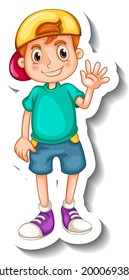 A sticker template with a happy boy in standing pose illustration