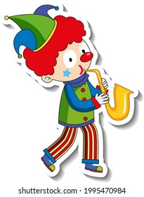 Sticker template with happy clown cartoon character illustration