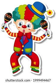 Sticker template with happy clown cartoon character illustration