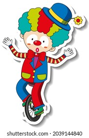 Sticker template with happy clown cartoon character isolated illustration