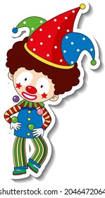 Sticker template with happy clown cartoon character illustration