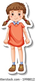 Sticker template with a happy girl in standing position cartoon character isolated illustration