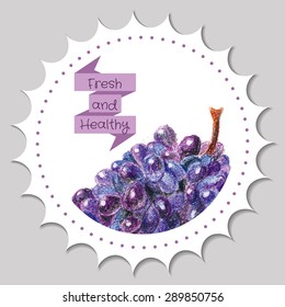 Sticker template. Healthy and fresh grape. Stencil for print label.