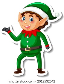 Sticker template with little elf cartoon character isolated illustration
