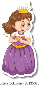 Sticker template with a little princess cartoon character isolated illustration