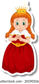 Sticker template with a little princess cartoon character isolated illustration