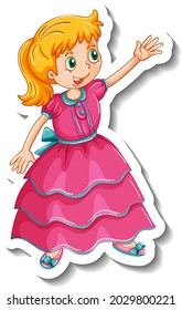 Sticker template with a little princess cartoon character isolated illustration