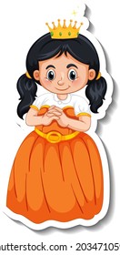 Sticker template with a little princess cartoon character isolated illustration