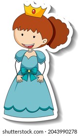 Sticker template with a little princess cartoon character isolated illustration