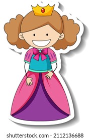 Sticker template with a little princess cartoon character isolated illustration