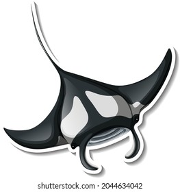 A sticker template of manta ray cartoon character illustration