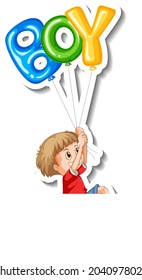 Sticker template with many balloons flying with a boy illustration