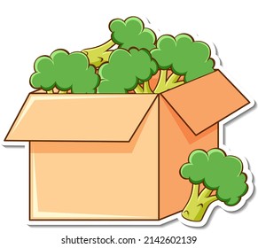 Sticker template with many broccoli in a box illustration