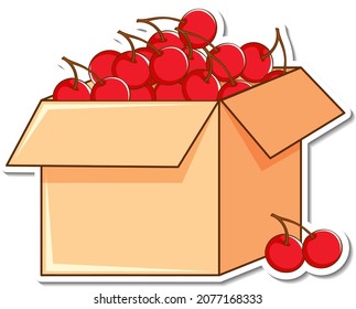 Sticker template with many cherries in a box illustration