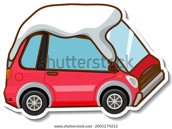 A sticker template with mini car covered\
snow isolated illustration