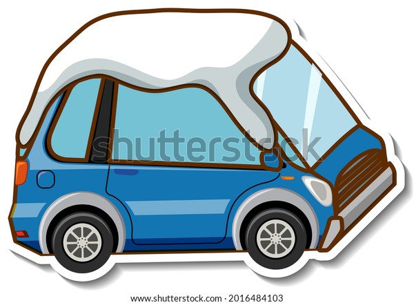 A sticker template with mini car covered
snow isolated illustration