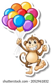 Sticker template with a monkey holding many balloons illustration