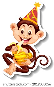 A sticker template with a monkey wearing party hat illustration