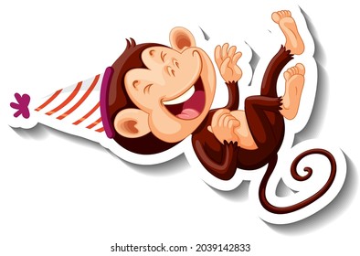 A sticker template with a monkey wearing party hat illustration