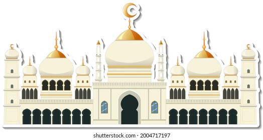 A sticker template with Mosque building isolated illustration