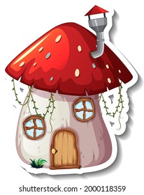 A sticker template with Mushroom house isolated illustration
