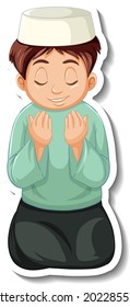 Una plantilla de stickers con ilustración de niños musulmanes rezando