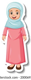 A Sticker Template With Muslim Woman Cartoon Character Illustration