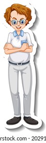 Una plantilla de pegatinas con un hombre nerd en la ilustración de pose permanente