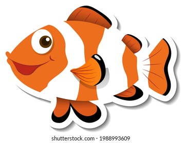 Sticker template with Ocellaris clownfish cartoon character isolated illustration