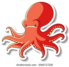 Sticker template with Octopus cartoon character isolated illustration